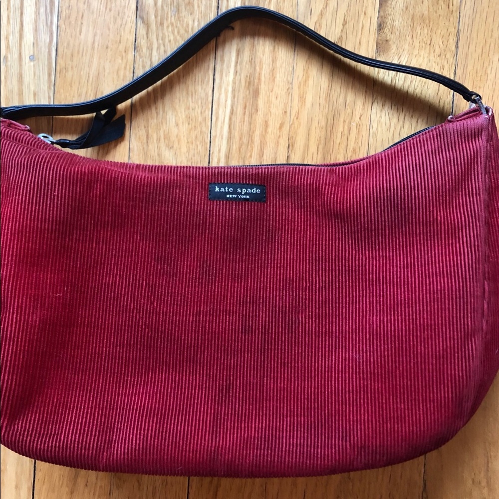Kate Spade corduroy bag. Red. Paisley interior.